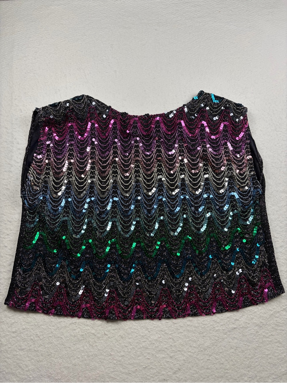 VTG‎ 80s Avon Fashions Rainbow Sequin Disco Crop Top Blouse Lurex Glitter L